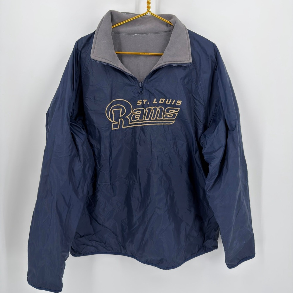 NFL St Louis Rams Windbreaker Quarter Zip Pullover Jacket Mens Large Navy Blue